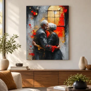 Cuadro Abrazo Eterno colgado en una sala moderna